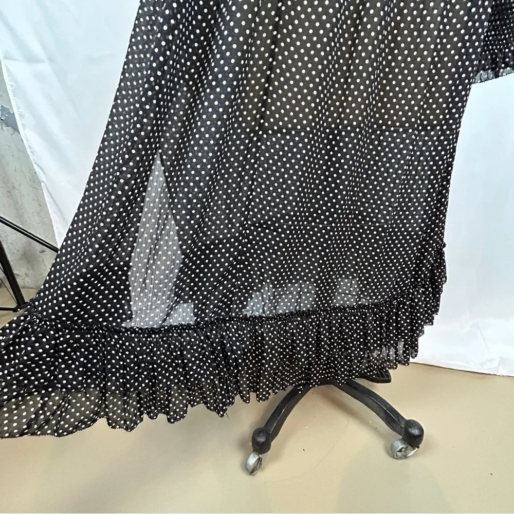 NEW ALLSAINTS Lara White Dot Black Sheer Long Sleeve High/Low Maxi Dress Size 2